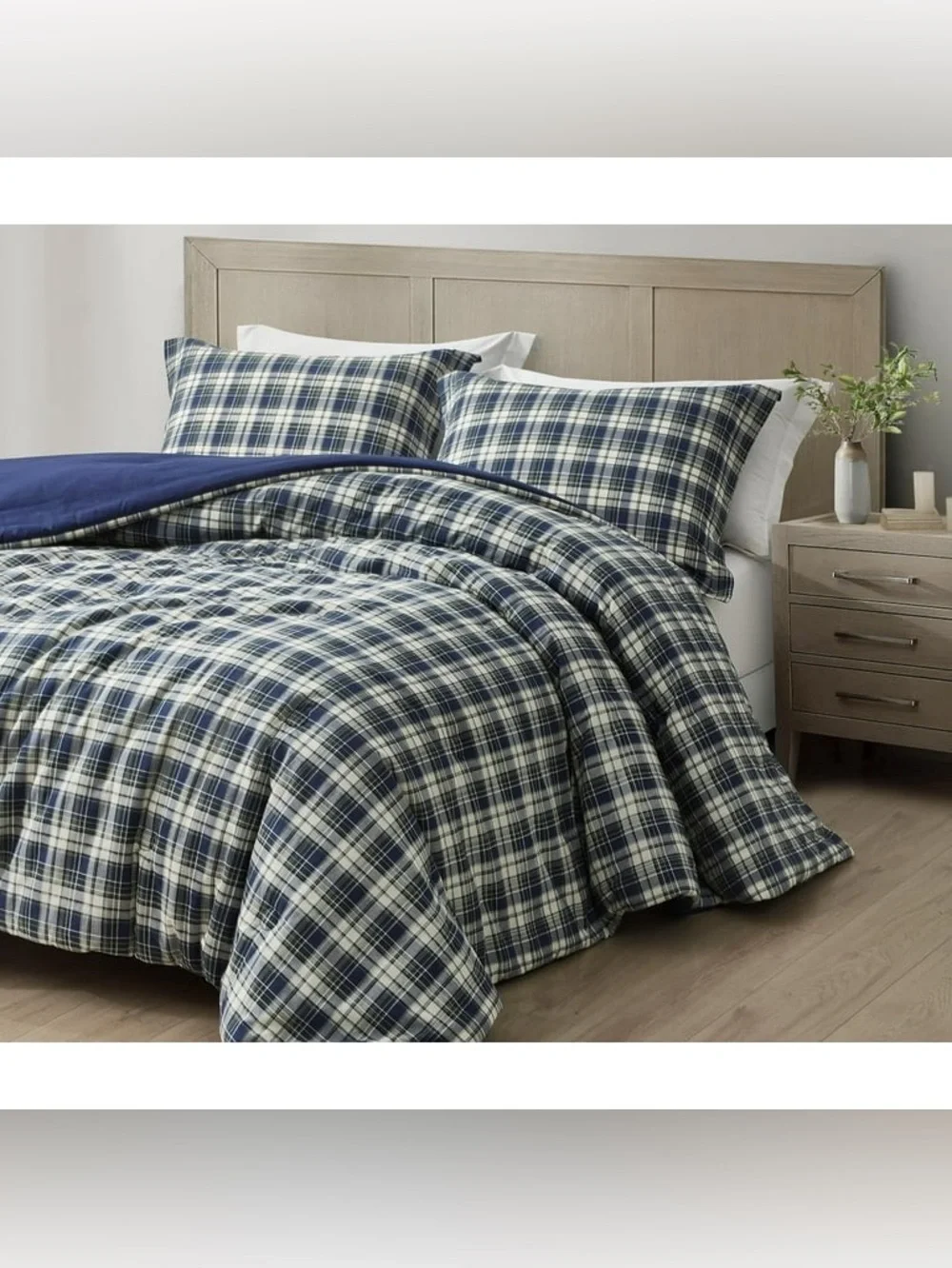 Reversible Navy Plaid Full 3 piece Comforter Set 100% cotton